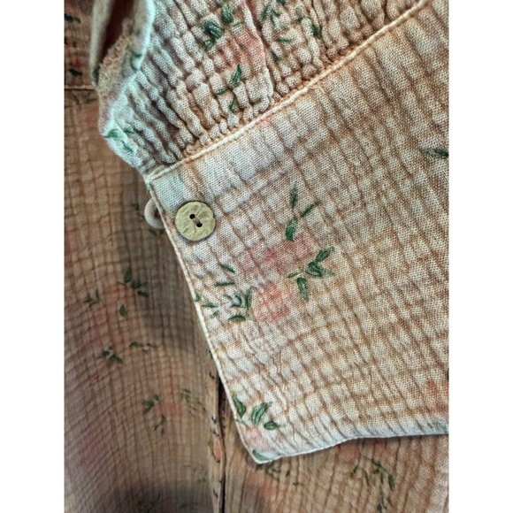 Easel Oversized Floral Print Cotton Gauze Washed Shirt Dress Mocha Mousse Size S - Picture 8 of 11
